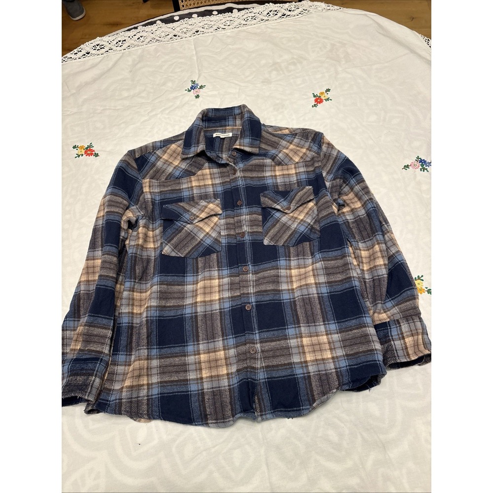 Bootlegger‎ McKenna Plaid 100% Cotton Soft Shirt Women's Size Large Blue Brown